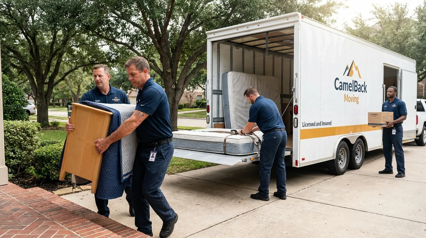 Crew loading residential truck for cross-state move from Mountain View, MO